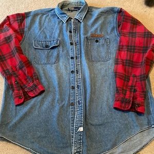 Vintage Ralph Lauren Polo sport denim shirt with red plaid sleeves XXL